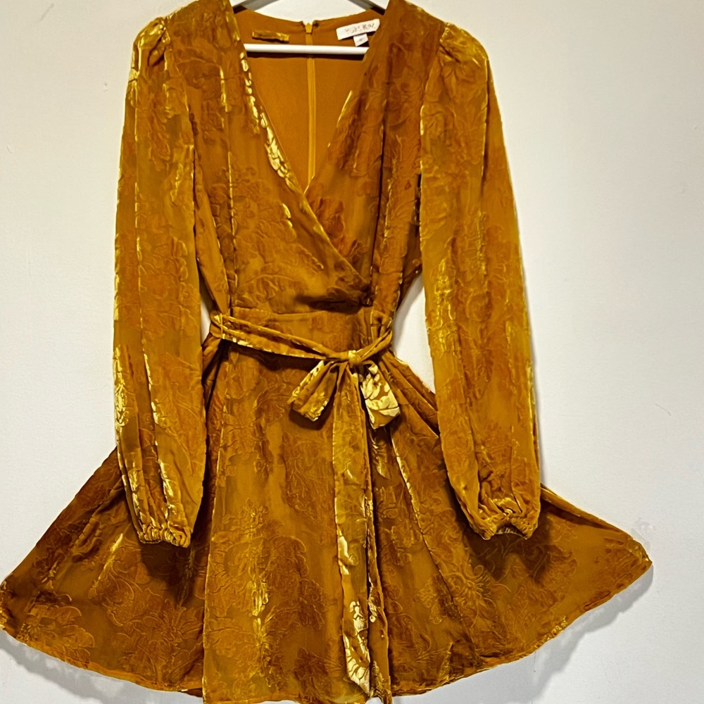 Anthropologie Yumi Kim Sunflower Golden Sheer Velvet Mini Dress